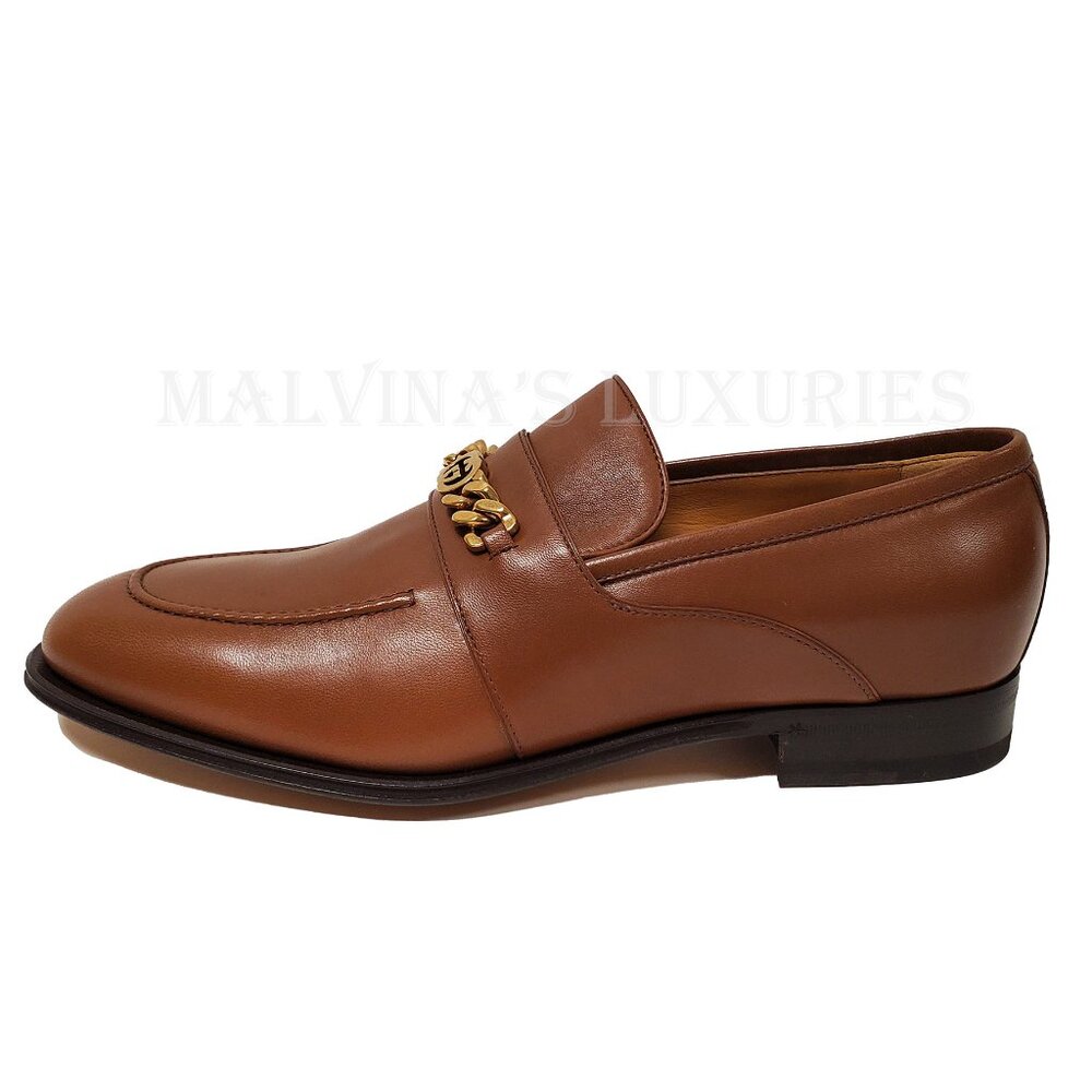 GUCCI SHOES MENS INTERLOCKING G LOGO CHAIN LEATHER LOAFERS sz 10.5 11 US - Picture 6 of 15